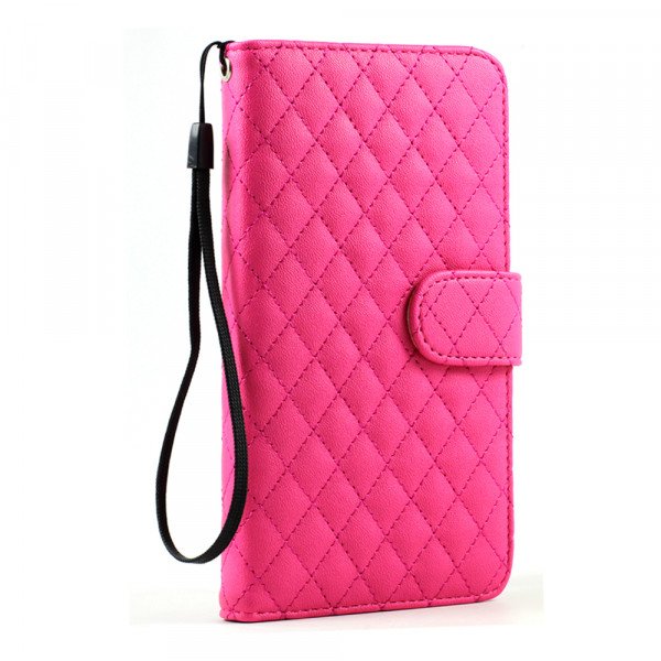 Wholesale Note 3 Quilted Flip Leather Wallet Case w Stand and Strap (Hot Pink)